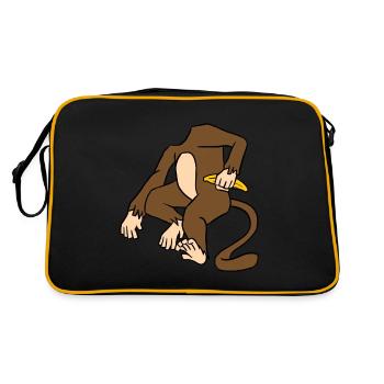Monkey Body Holding A Banana Funny Ape Primate - Retro Bag - black/gold - Back