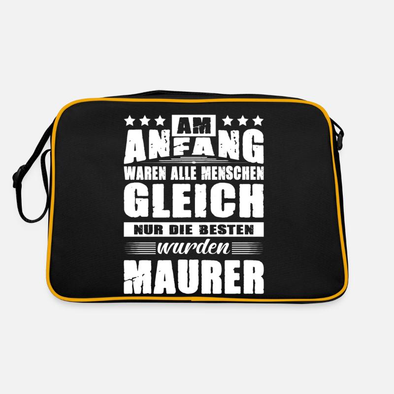 Am Anfang Waren Alle Menschen Gleich Maurer - Retro Tasche - Schwarz/Gold