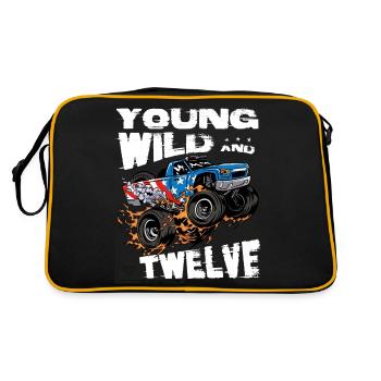 m Monster Truck 12. Geburtstag Boy Party - Jung, - Retro Tasche - Schwarz/Gold - Hinten