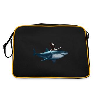 Flamingo Riding Shark T-Shirt Drôle Rose Flamingo - Sac Retro - noir/or - Dos