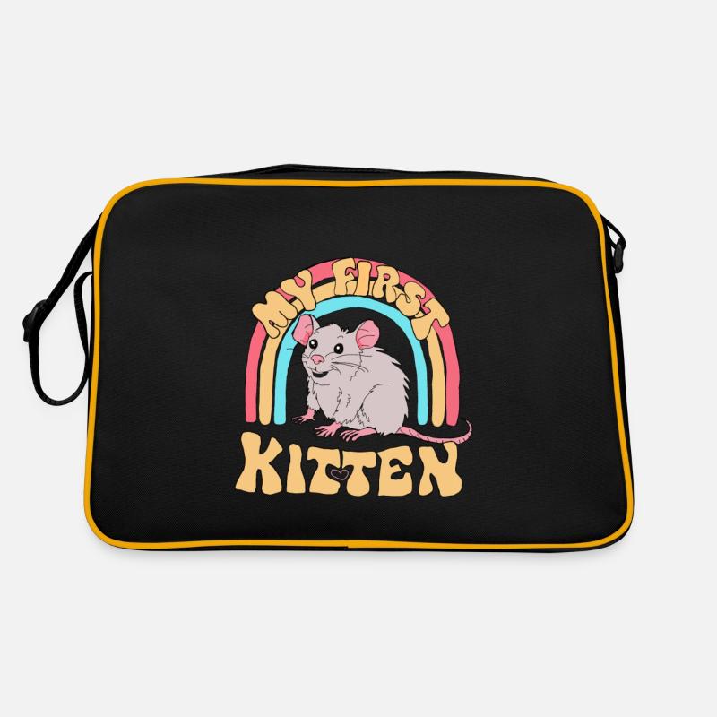lustiger Spruch Slogan Mäuse Ratte Kätzchen - Retro Tasche - Schwarz/Gold