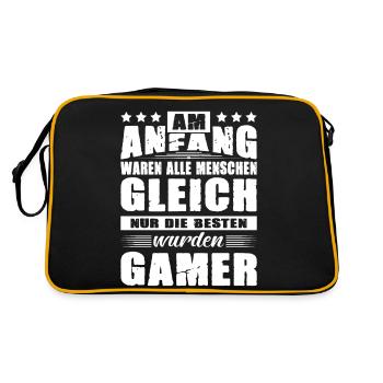 Am Anfang Waren Alle Menschen Gleich Gamer - Retro Tasche - Schwarz/Gold - Hinten