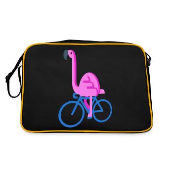 Flamingo Auf Einem Fahrrad Lustig Rosa Vogel Niedlich Spielen - Retro Tasche - Schwarz/Gold - Hinten