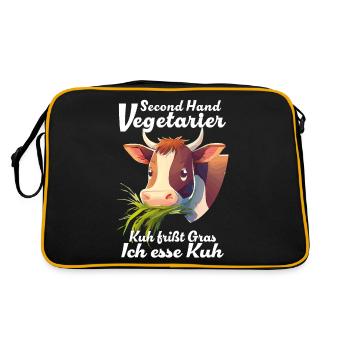 VEGETARIAN COW EATS GRASS - Retro Bag - black/gold - Back