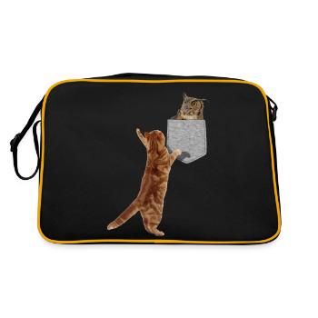 Cat Reaching For Owl In Fake Funny Print-On Pocket - Retro Bag - black/gold - Back
