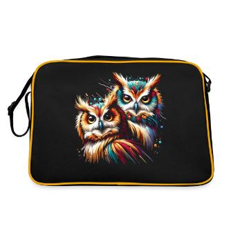Eule Kunst Geschenk Geburtstag - Retro Tasche - Schwarz/Gold - Hinten