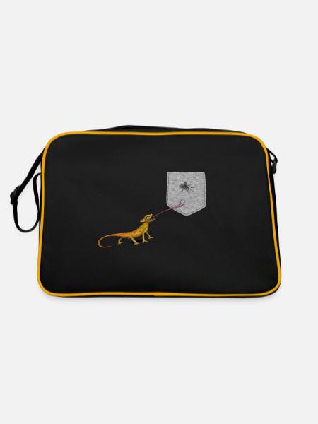 Lizard Tongue Reaching For Fly In Fake Pocket Fun - Retro Bag - black/gold - Back