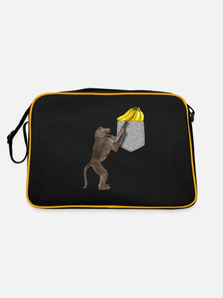 Singe Babouin Atteignant Banane Dans Fausse Poche - Sac Retro - noir/or - Dos