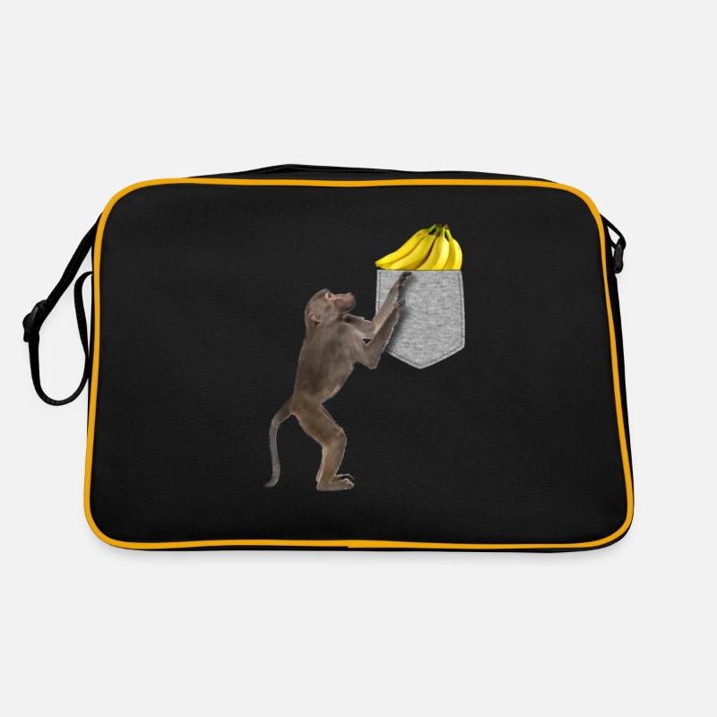 Pavian-Affe, der nach Banane in falscher Tasche greift Retro Tasche