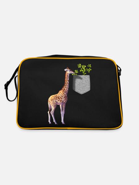Girafe atteignant une branche avec des feuilles dans la poche - Sac Retro - noir/or - Dos