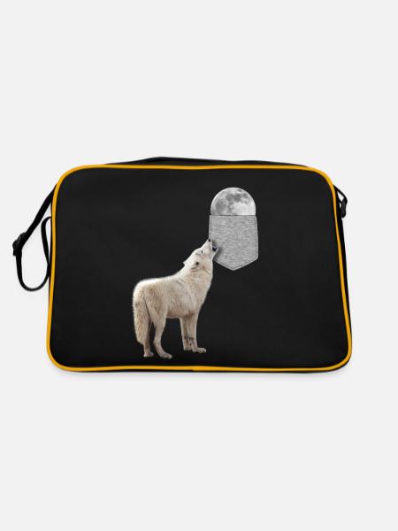 Wolf Heulen Zum Mond In Ihrer Falschen Tasche Lustig - Retro Tasche - Schwarz/Gold - Hinten