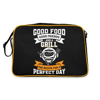 Gutes Essen, gute Freunde und ein Grill - Das Rezept - Retro Tasche - Schwarz/Gold - Hinten
