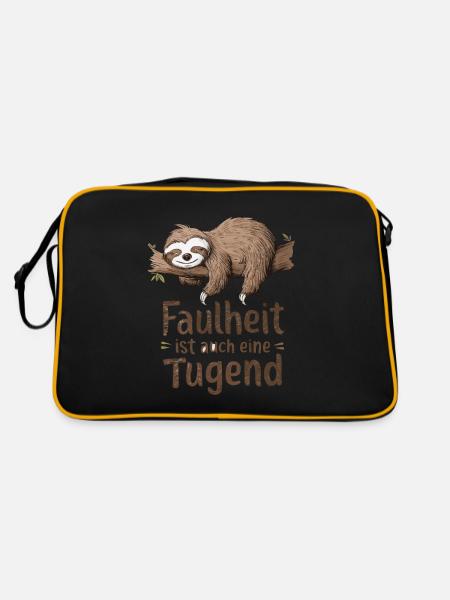 Faulheit ist auch eine Tugend, Lustiges Faultier - Retro Tasche - Schwarz/Gold - Hinten