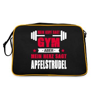 Mein Kopf Sagt Gym Mein Herz Sagt Apfelstrudel - Retro Tasche - Schwarz/Gold - Hinten