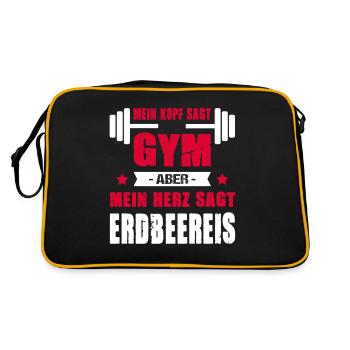 Mein Kopf Sagt Gym Aber Mein Herz Sagt Erdbeereis - Retro Tasche - Schwarz/Gold - Hinten