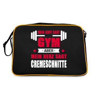 Kopf Sagt Gym Aber Mein Herz Sagt Cremeschnitte - Retro Tasche - Schwarz/Gold - Hinten