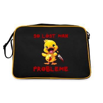 So löst man Probleme - Ente mit Messer Halloween - Retro Tasche - Schwarz/Gold - Hinten
