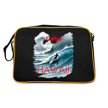 Oahu Hawaii Surfen Welle Oahu Hawaii Surfing Wave - Retro Bag - black/gold - Back