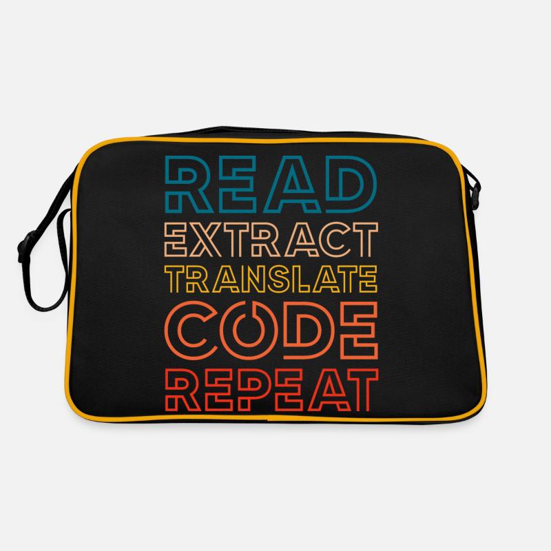 read extract translate code repeat Design for a Retro Tasche