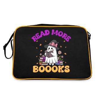 Cute Ghost Read More Books, Halloween Sticker - Retro Bag - black/gold - Back