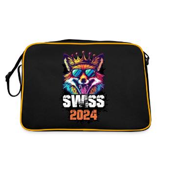 Schweiz 2024 Urlaub Fuchs Swiss - Retro Tasche - Schwarz/Gold - Hinten