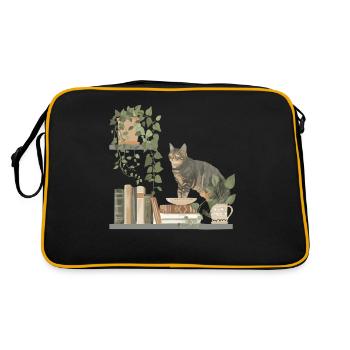Chat noir avec des livres et des plantes - Sac Retro - noir/or - Dos
