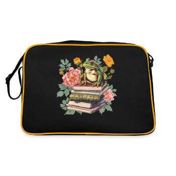 grenouille sur pile de livres avec des fleurs - Sac Retro - noir/or - Dos