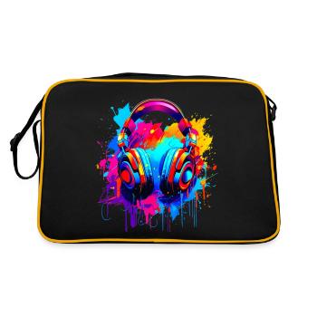 Headphones Motiv - Retro Tasche - Schwarz/Gold - Hinten