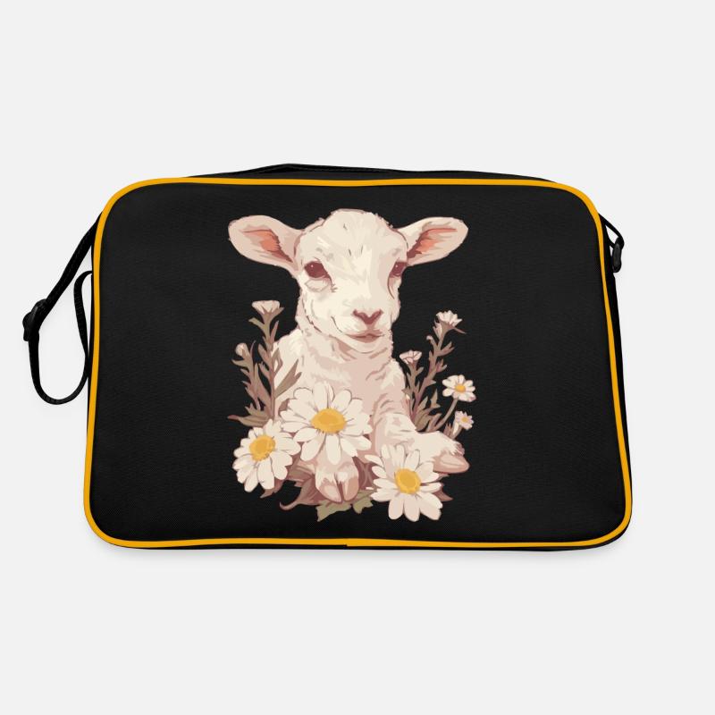 Niedliches Lamm Mit Gänseblümchen Retro Tasche