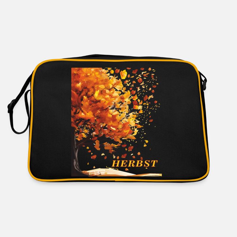 HERBST BAUM BLÄTTER - Retro Tasche - Schwarz/Gold