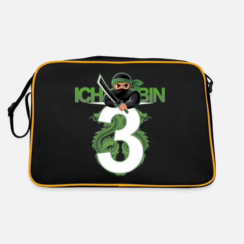 3. Geburtstag Ninja Kostüm 3 Jahre alt Junge - Retro Tasche - Schwarz/Gold