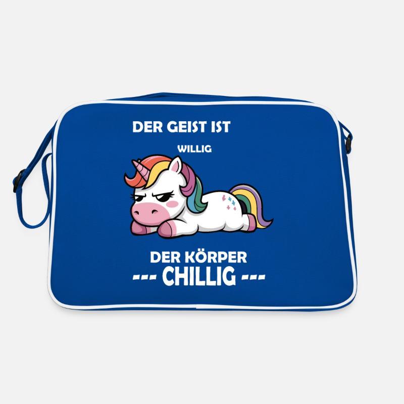 Der Geist war willig, der Körper chillig, Einhorn Retro Tasche