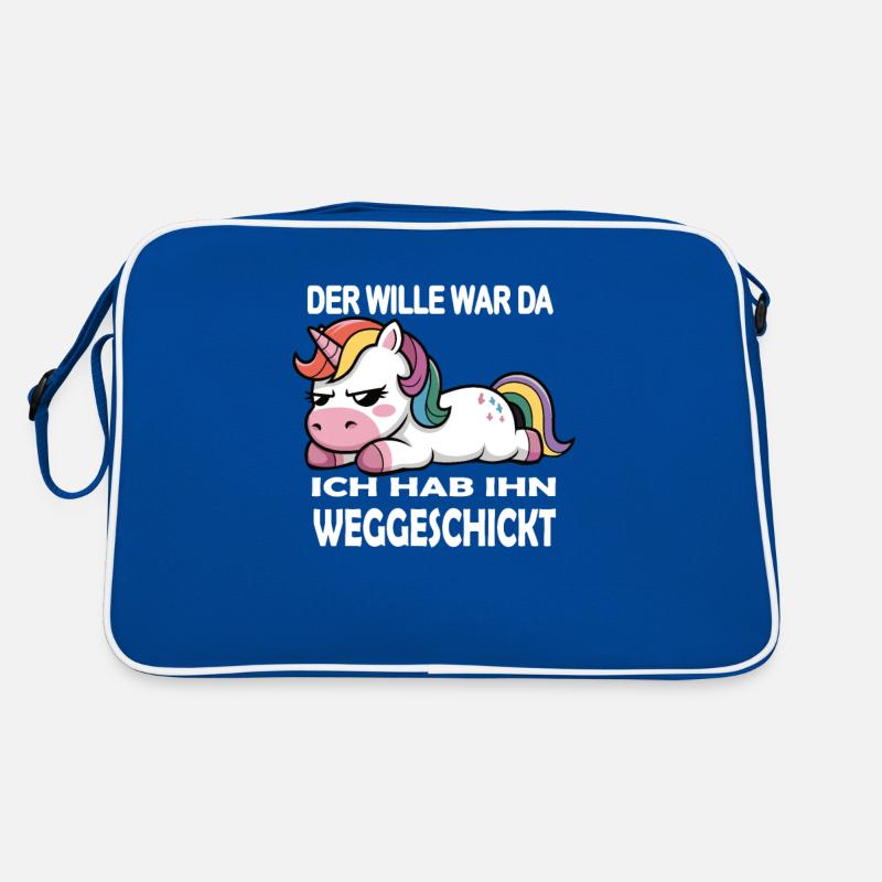 Der Wille war da, lustiger Einhorn Spruch Retro Tasche