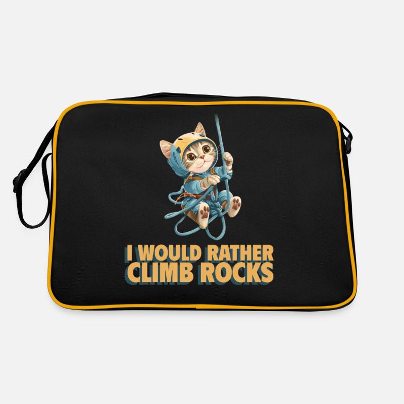 I would rather climb rocks rock climbing cat - Retro Bag - black/gold