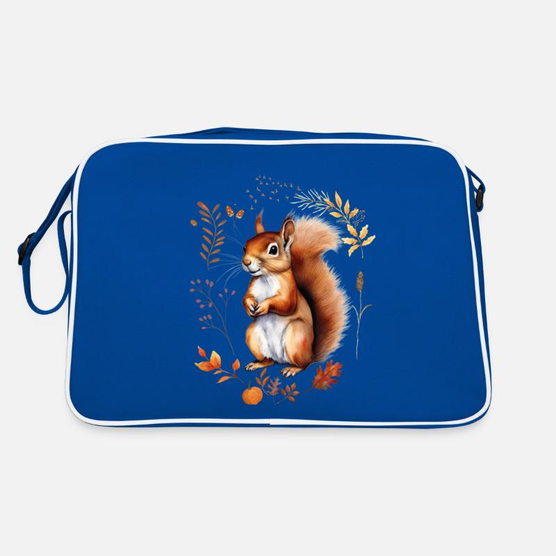 Herbstliches Eichhörnchen Design bunte Blätter Retro Tasche