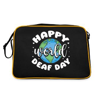 Happy World Deaf Day Lip Reading ASL Teacher - Retro Tasche - Schwarz/Gold - Hinten