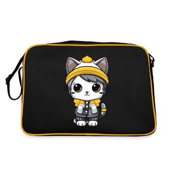 Cat Winter Comic Cute - Retro Bag - black/gold - Back