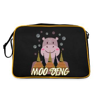 Moo Deng süsses Nilpferd baby tier - Retro Tasche - Schwarz/Gold - Hinten
