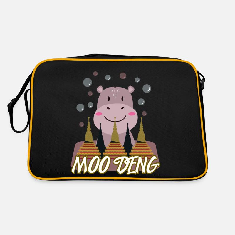 Moo Deng süsses Nilpferd baby tier - Retro Tasche - Schwarz/Gold