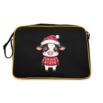 Kuh Weihnachten - Retro Tasche - Schwarz/Gold - Hinten