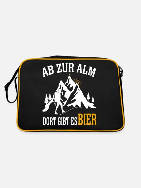 Ab Zur Alm Wanderer Berge Natur Wandern Natur See - Retro Tasche - Schwarz/Gold - Hinten