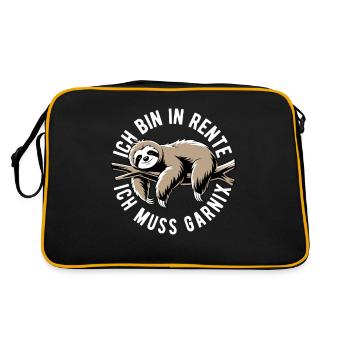 Faultier - Ich bin in Rente ich muss garnix - Retro Tasche - Schwarz/Gold - Hinten