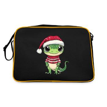 Echse Weihnachten - Retro Tasche - Schwarz/Gold - Hinten