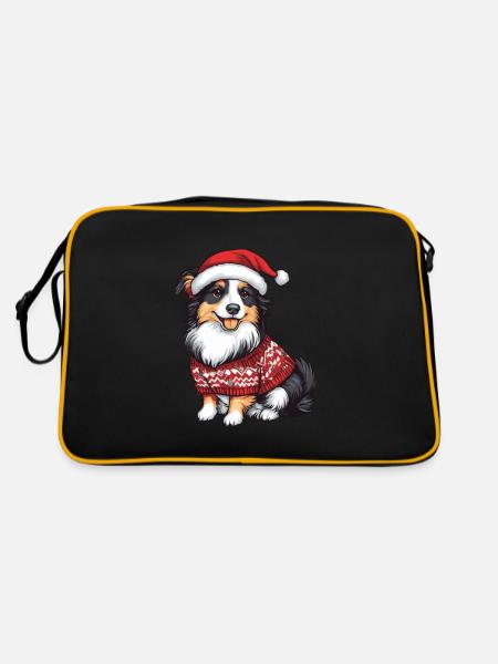 Border Collie Dog Christmas - Retro Bag - black/gold - Back