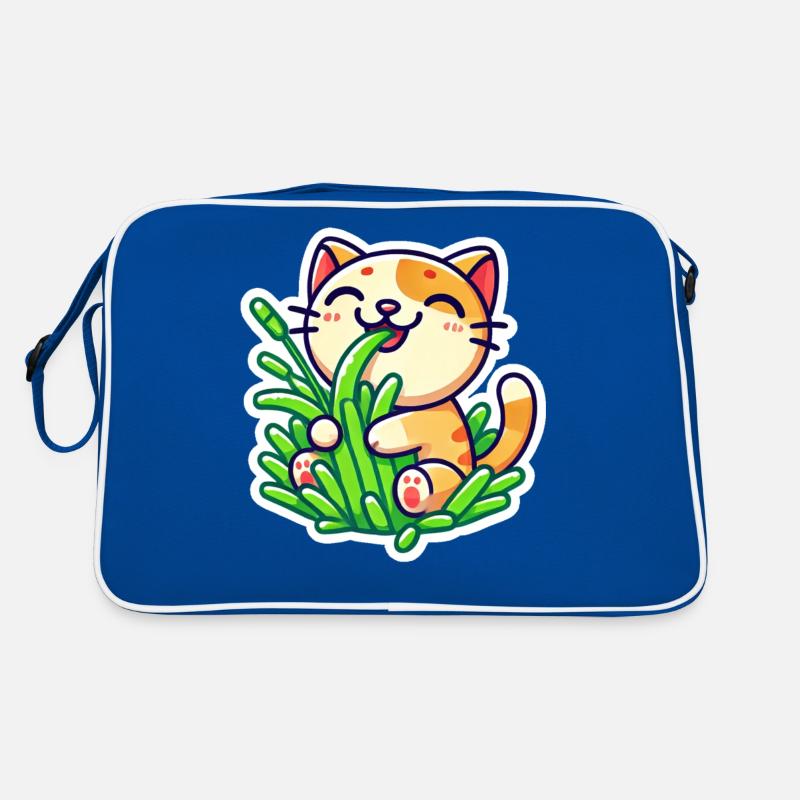 Chat roux mignon mangeant de l’herbe verte Sac Retro