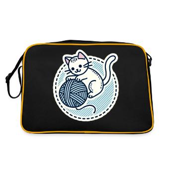 Cute White Kitten playing with a yarn - Retro Bag - black/gold - Back