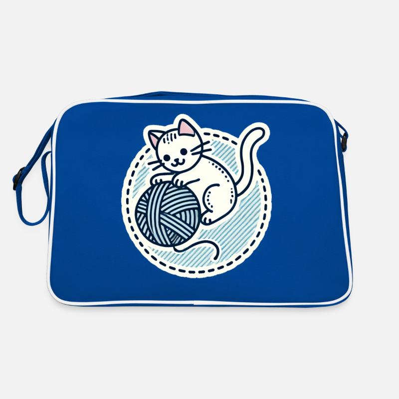 Cute White Kitten playing with a yarn Retro Bag