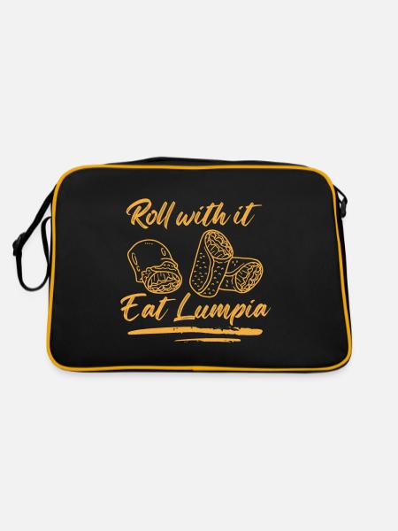 roll with it eat lumpia Design for a lover of - Retro Tasche - Schwarz/Gold - Hinten