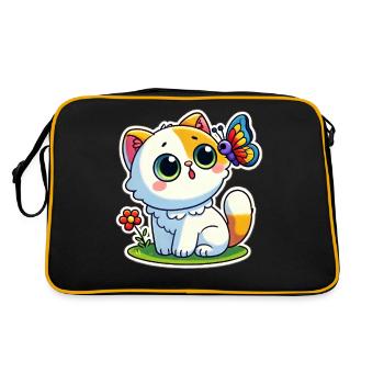 Un chat mignon est surpris de voir un papillon - Sac Retro - noir/or - Dos
