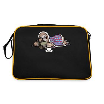 Buch Nerd Boooks Bibliothekar Faultier Lesung - Retro Tasche - Schwarz/Gold - Hinten